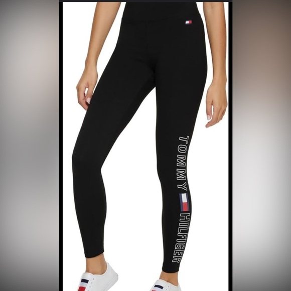 Tommy Hilfiger Sport Black Athletic Legging Size Small Logo Calf - Picture 7 of 9